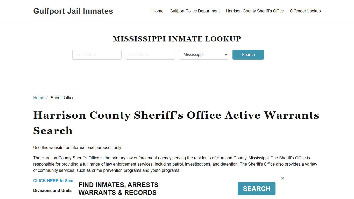 Harrison County Sheriff Office, MS Warrant Lookup